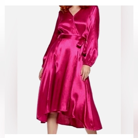 Nine West Magenta Midi Long Sleeve Wrap Dress - Picture 1 of 6